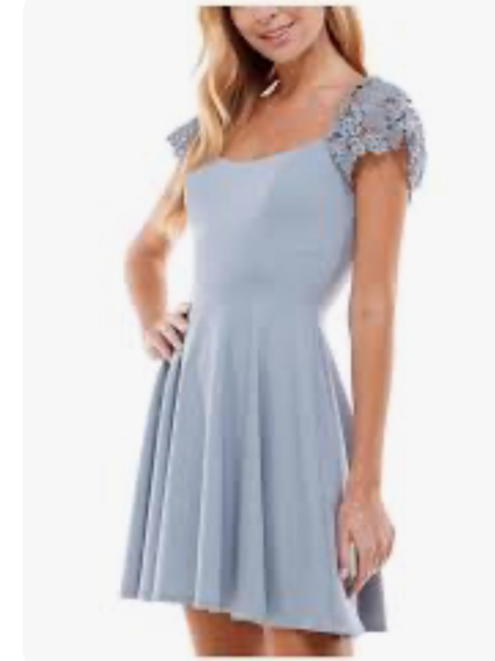 City Studio Light Blue Lace Cap-Sleeve A-Line Dress